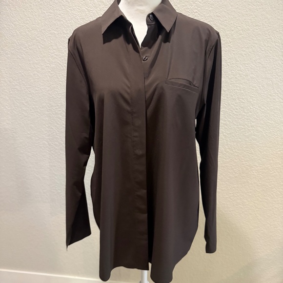 Athleta Urbanite UPF 50 Brown Long Sleeve Button Down - Picture 6 of 13